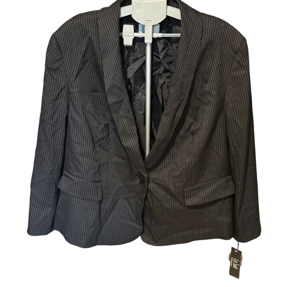 Le Suit Pinstripe Blazer Women's 24W Black Ivory Career Office Jacket NWT Fall